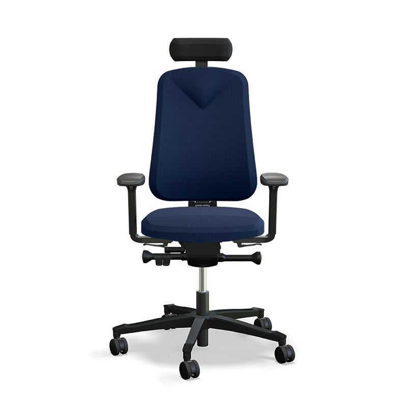 Arbetsstol Höganäs 280 Small med hög rygg och 4D armstöd och nackstöd äkta läder, stor ställbarhet, tyg Select