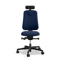 Arbetsstol Höganäs 280 Small med hög rygg, stor ställbarhet, Nackstöd svart konstläder, tyg Select