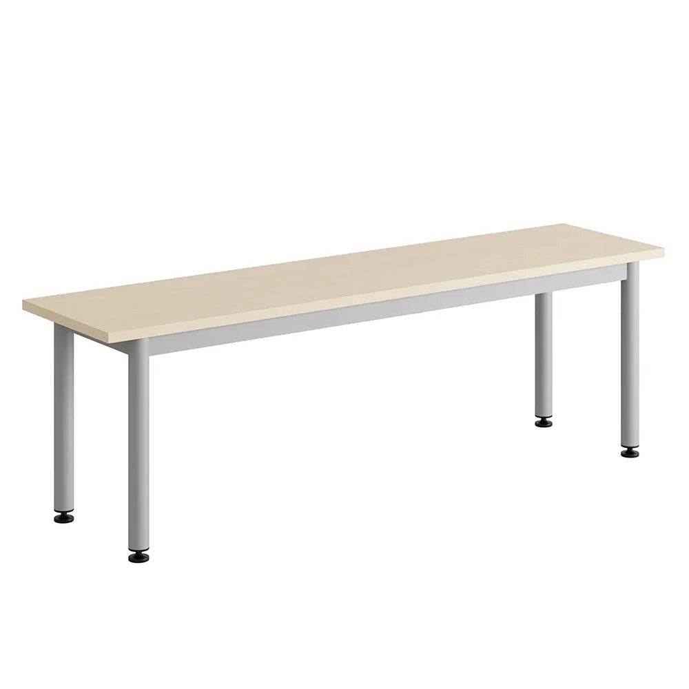 Sittbänk Emil, B1400 x D350 x H350 mm, Grå metallben och sits av kryssfanér med Björk högtryckslaminat